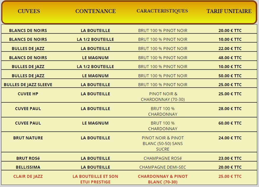 tarif clair de jazz 2022